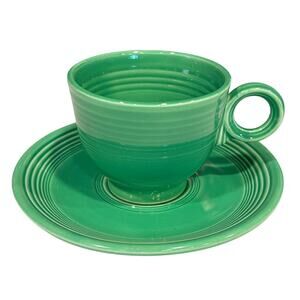 Vintage Fiestaware Fiesta Ring Handle Cup & Saucer Green